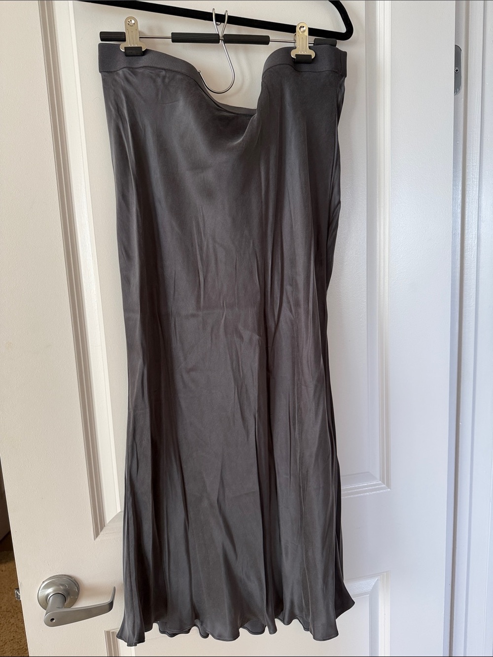 Outerknown Satin Midi Skirt in Charcoal Gray
